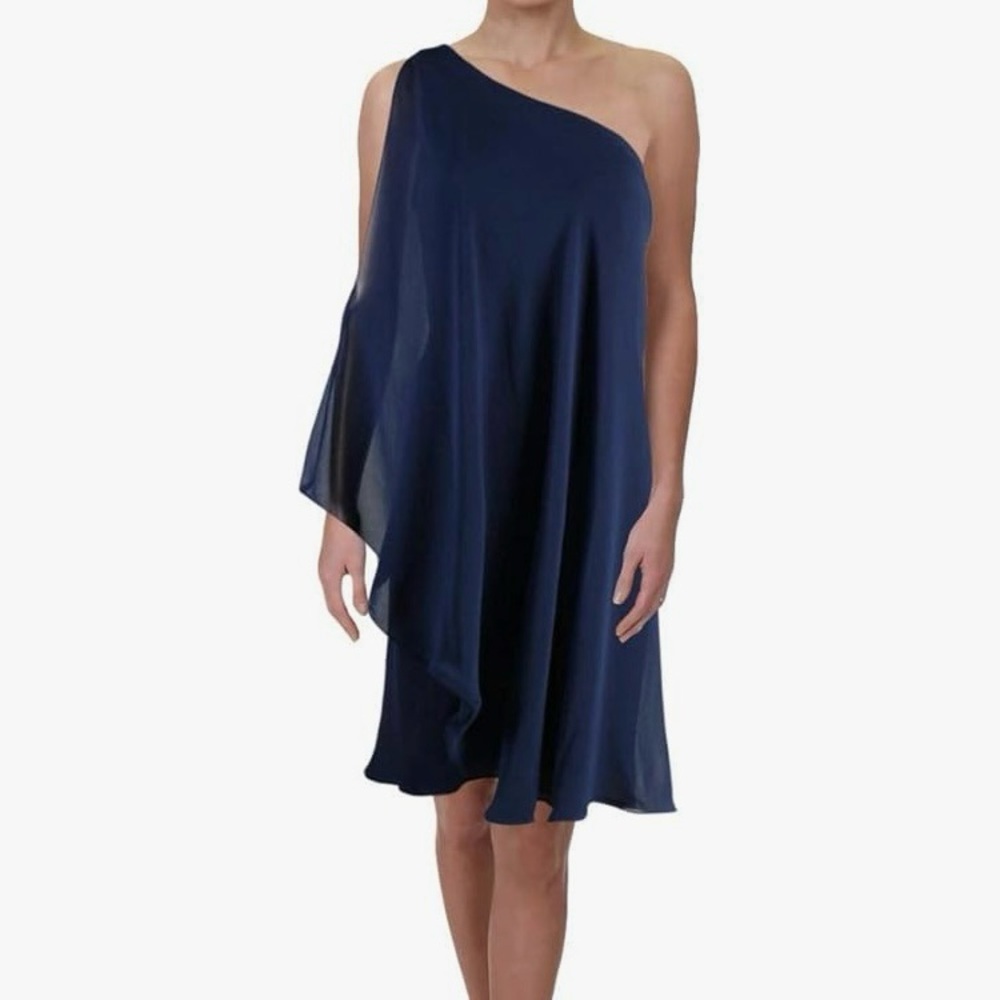 NWT Lauren by Ralph Lauren Women's Londie One-Shoulder Fuschia Dress Size 14 - Picture 11 of 12